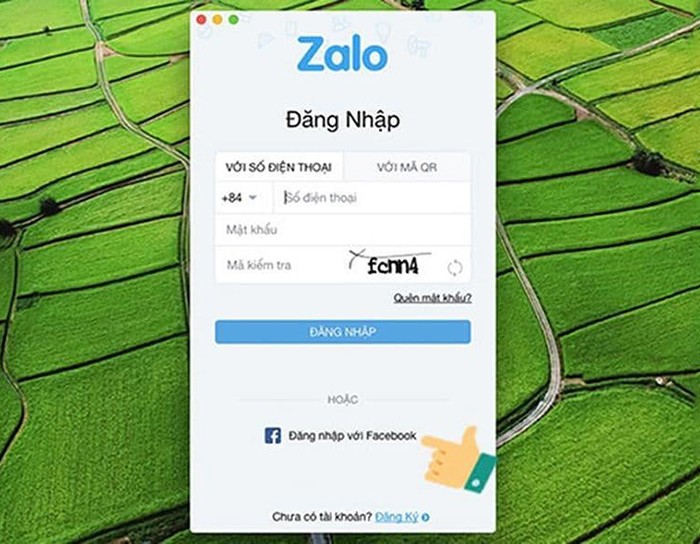 Lựa chọn hình thức đăng nhập bằng tài khoản Facebook